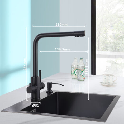 Cecipa Grifo de cocina de 3 vías, 3 en 1 Grifo Mezclador de Cocina Para Sistema de ósmosis, Grifo de Agua Limpia con 2 Palancas de Control Separadas Negro