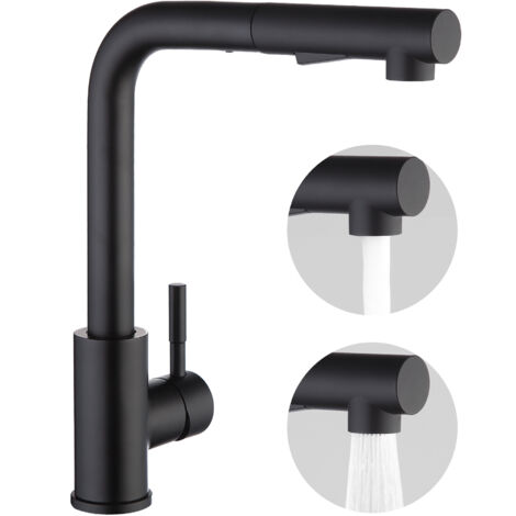 CECIPA 2 en 1 Fregadero de Cocina Negro 50 x 45 x 18,5 cm + Grifería de Cocina Extraíble de Acero Inoxidable Negro
