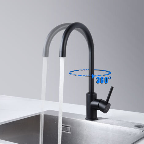 Cecipa Grifo de Cocina Negro de Acero Inoxidable 304, Rango de Giro de 360°, Alta Presión, Grifo Monomando Para Fregadero(Negro)