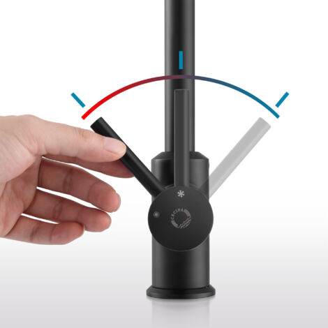 Cecipa Grifo de Cocina Negro de Acero Inoxidable 304, Rango de Giro de 360°, Alta Presión, Grifo Monomando Para Fregadero(Negro)