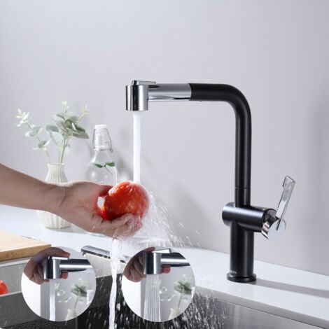 CECIPA Grifo de Cocina Extraíble, Grifo de Fregadero de Cocina con 2 Modos de Salida de Agua + Dispensador de Jabón de Cocina con Contenedor de 300 ML Cepillado