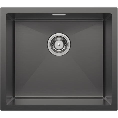 Cecipa Fregadero de Cocina Fregadero de Cocina de Acero Inoxidable de un Seno, Fregadero Bajo Encimera, 50×44CM, Negro Antracita