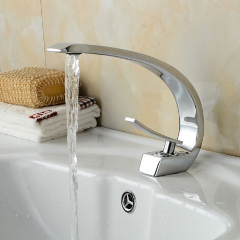 Grifo para Lavabo de Baño Diseño Moderno, Monomando Grifo de Cuenca con Aireador Desmontable, Latón Cromado