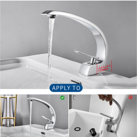 Grifo para Lavabo de Baño Diseño Moderno, Monomando Grifo de Cuenca con Aireador Desmontable, Latón Cromado