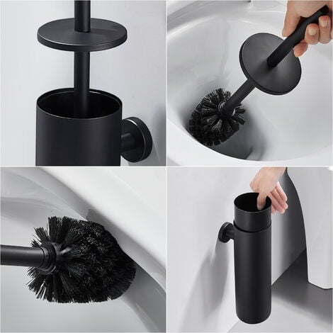 Negro Escobillero Baño de pared con tapa Escobilla WC de Acero Inoxidable,  A prueba de salpicaduras