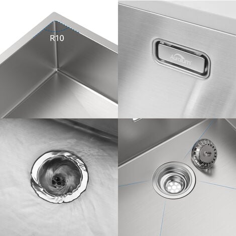 Auralum Fregadero de cocina con dos cubetas, Fregadero Encastrar con 2 senos en Acero Inoxidable Cepillado con 300ml Dispensador de Jabón, Desagüe y Sifón