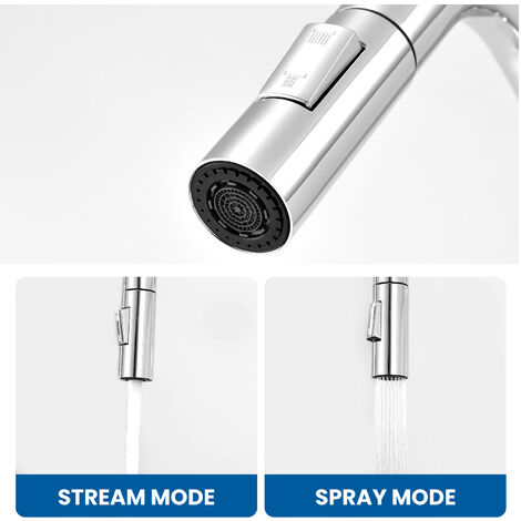 Auralum Grifo de Cocina Extraíble Chrom, 360° Giratorio Grifo Cocina de Acero inoxidable, Mezclador Monomando de Fregadero, Agua caliente y fría regulables