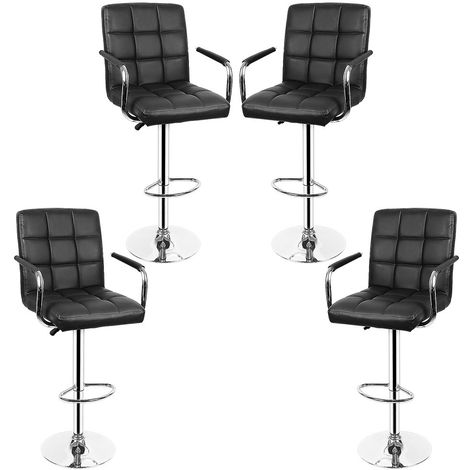 4pcs Noir Tabouret Pour Bar Cuisine Haut Tournant Reglable Avec Dossier Et Avec Accoudoirs