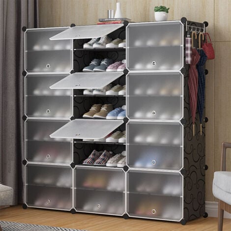 20 Cubes Armoire à Vêtement Penderie en Plastique avec Portes Garde-Robe de  Rangement Étagère Modulable Gaufrage Noir et Blanc - Cdiscount Maison