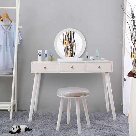 3 Tiroirs Coiffeuse Scandinave Blanc, Vanity Desk Without Mirror
