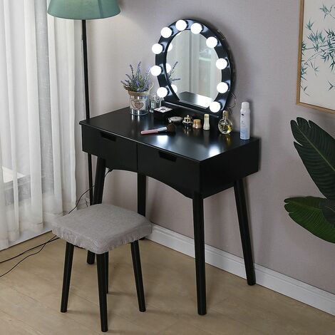 Coiffeuse avec Lumière LED Miroir Ovale Table de Maquillage Contemporain avec Tabouret 131*80*40cm Noir - noir