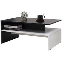 Table Basse de Salon Design Table de Salon en Bois Moderne avec Rangement 90*60*42CM Noir+Blanc