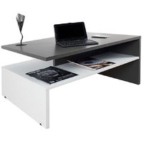 Table Basse de Salon Design Table de Salon en Bois Moderne avec Rangement 90*60*42CM Noir+Blanc