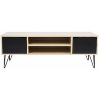 Meuble TV Table Basse Style Scandinave avec 2 Portes et 2 Etagères - Couleur Bois et Noir