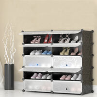Meuble chaussures fermé rangement 10 casiers plastique chaussures modulable DIY HxlxP: 87.5x90x36 cm, noir