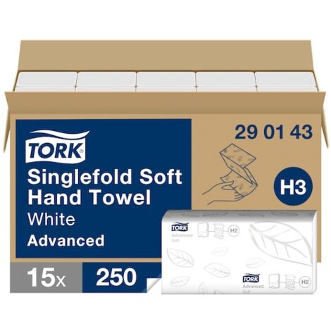 Tork Essuie-mains pliés en V doux blancs H3 (15x250) 290143