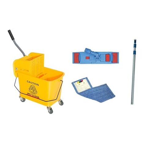 Le Plus De L'Entretien – Chariot de nettoyage 20L – Presse à plat et balai à plat microfibre – Nettoyage efficace des surfaces – Idéal pour entretien professionnel