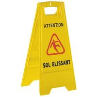 Panneau de signalisation sol glissant chevalet jaune – Fixation au sol – Pour chantiers humides – Visibilité optimale – Tampel