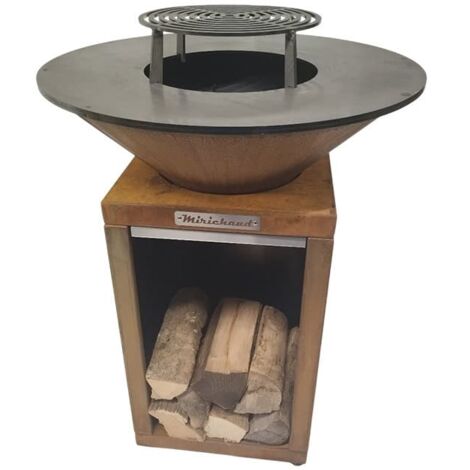 Brasero acier corten 75cm – Foyer extérieur avec plaque de cuisson intégrée – Résistant aux intempéries – Aspect rustique et authentique