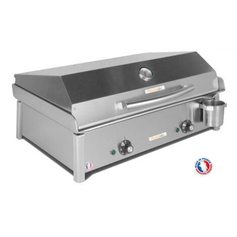 Plancha électrique 3000W avec couvercle inox et 2 ustensiles – Surface de cuisson 64x40cm – 2 zones de chauffe indépendantes
