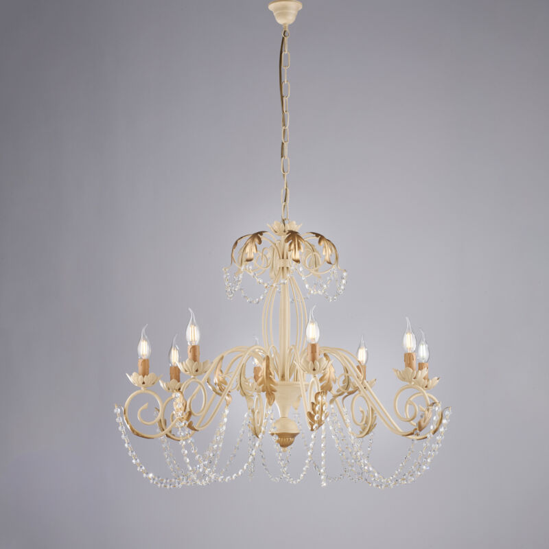 Lustre fer forgè classique moderne 5 l blanc or lampe à plafond séjour