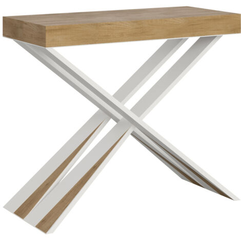 Console extensible 90x40/196 cm Diago Small Chêne Nature avec structure Blanc