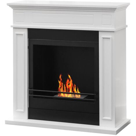 Divina Fire – Cheminée bioéthanol au sol Jefferson Blanc – Brûleur inox certifié TUV – Surface chauffée jusqu'à 30 m² – Dimensions L89,5 x H90,5 x P28