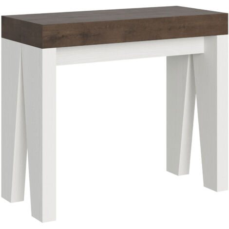 Console extensible 90x40/196 cm Naxy Mix Petit plateau Noyer Structure Frêne Blanc (1/5)