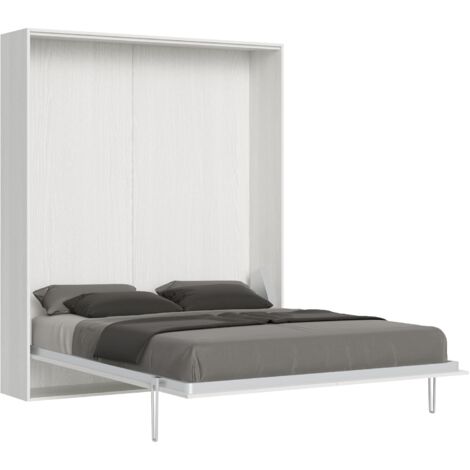 Lit escamotable double vertical 160x190 cm – Frêne blanc – Capacité 240 kg – Hauteur 22 cm – Sommier à lattes en hêtre – Itamoby (1/8)