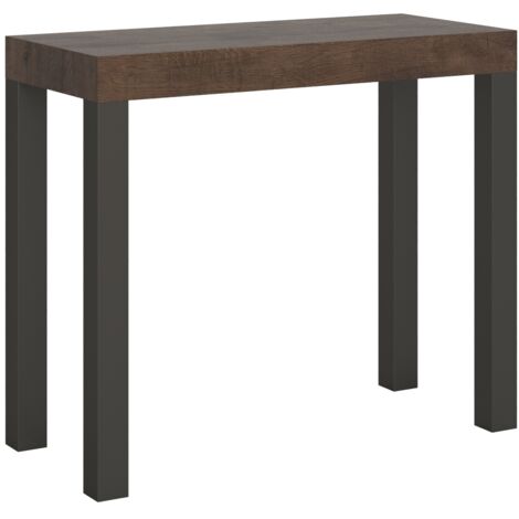 Console extensible bois noyer et pieds métal gris 14 places 40 à 300cm Karry-Support 2 pieds (1/5)