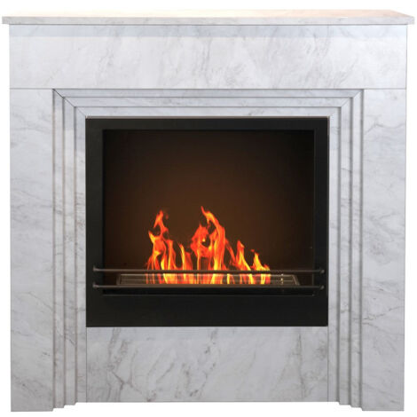 Divina Fire – Cheminée bioéthanol au sol – Bois effet marbre blanc – Dimensions L96 x P35 x H96 cm – Surface chauffée jusqu'à 30 m²