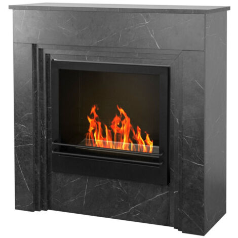 Divina Fire – Cheminée bioéthanol effet marbre noir – Brûleur inox 1,8 L – Puissance 3,4 kW – Chauffe jusqu'à 30 m² – Made in Italie