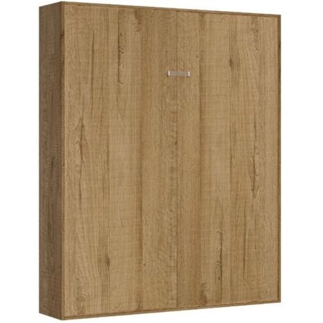Lit double escamotable 160x190cm – Armoire murale en bois chêne naturel – Système d'ouverture assistée – Sommier à lattes en hêtre – Itamoby (1/5)