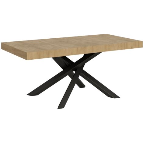 Table extensible 90x180/440 cm – Chêne nature – Structure anthracite – 5 rallonges – Pour 20 personnes – Finition époxy résistante aux rayures – Itamoby