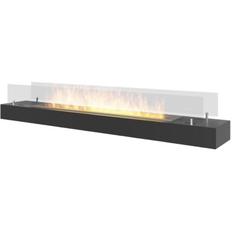 Brûleur bioéthanol 120 cm avec verre trempé – Acier inoxydable noir mat – 6 kW/h pour chauffage pièce moderne – Pose libre sur surface résistante