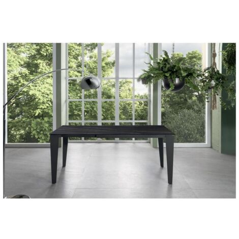 Table extensible de 120cm à 170cm plateau moderne en céramique sur verre trempé Portoro (1/3)