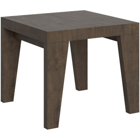 Petite table carrée extensible 90x90-246 Naxo 2 pieds 3 rallonges épaisses-Marron-2 pieds-3 rallonges épaisses (1/5)