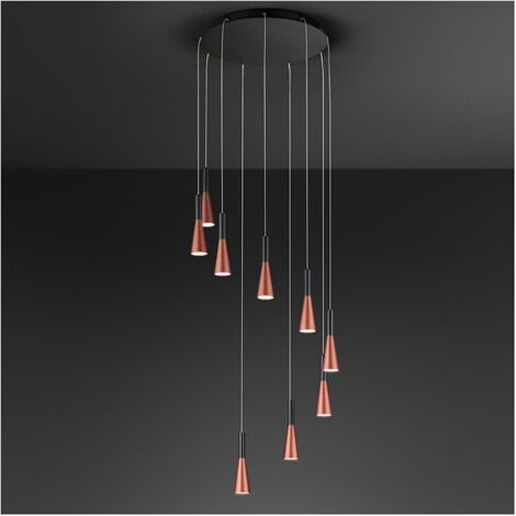 Lustre Suspendu Cone Or-Rose Noir Mat 9X7W 3000K Perenz (1/3)