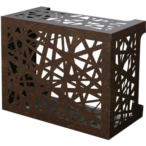Cache climatiseur Aluminium Corten marron bronze – Dimensions L86 x H68 x P44 cm – Résistant aux intempéries – Installation murale incluse – Divina Home