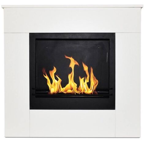 Divina Fire – Cheminée bioéthanol autoportante – Cadre en bois blanc 96x35x90cm – Brûleur inox 1,8L – Surface chauffée jusqu'à 30m² - 96x35x90h