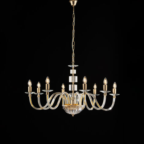 Franz Lustre Doré Verre Transparent Et Strass 8 Lumières 116 D.96 Bl275-8-Or