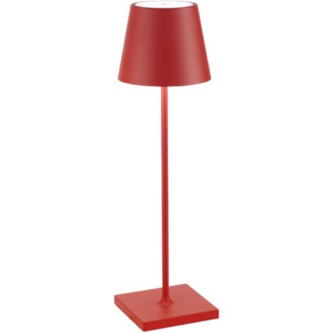 Poldina Pro Lampe de Table LED Rechargeable Sans Fil Variateur Tactile 2700K-3000K IP65 Usage Intérieur/Extérieur h.38cm Rouge