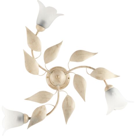 Plafonnier Olga Fer Ivoire, Déco Or Antique, Verre Albâtre D.14, 3 Lumières D.67 Cm Idéal Pour Salon Cosy (1/2)