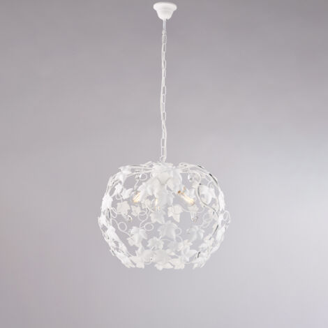 Lustre Shabby en fer blanc avec strass trois lumières 50x h45 cm lierre