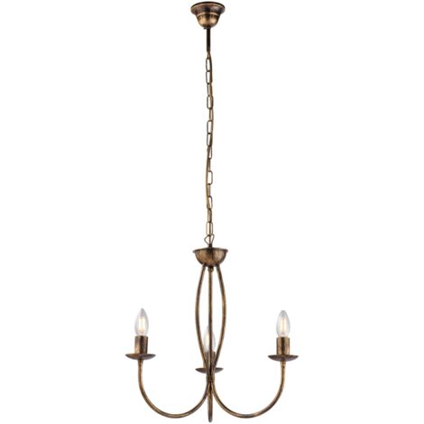 Botte Lustre En Fer Laqué Marron Décor Or Vieilli 3 Lumières 110 D.45 Bl147-3-Br (1/2)