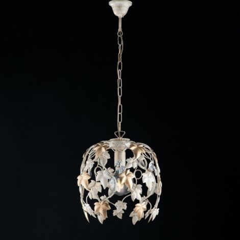 Edera Lustre En Fer Laqué Ivoire Décor Or Antique Et Strass Cristal 1 Lumièrex97 D.30 Bl50-1-Av (1/2)