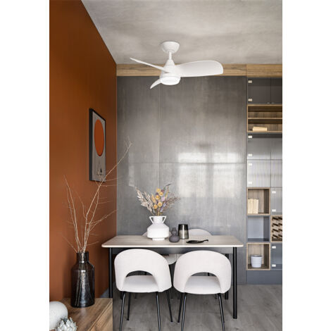 Ventilateur De Plafond Blanc Avec Lumière LED - Pales Bois 152 Cm - 6 Vitesses, Télécommande - Moteur DC Silencieux - Ventyly Morelos