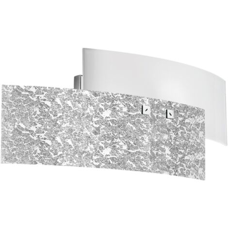 Applique Lara 2 lumières E14 verre blanc feuille d'argent - Applique au style élégant 46x18cm, max 2x42W, ampoule exclue