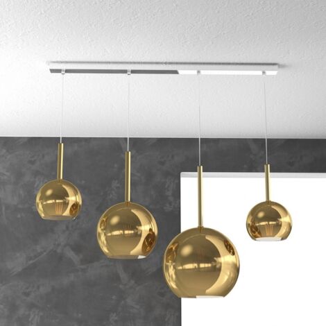 Lustre moderne 4 lumières suspension verre doré Future - Douille E27 max 60W - Structure chromée 88x25x220cm (1/5)