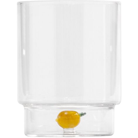 Zafferano Teca Frutta - Lot de 6 verres en borosilicate avec citron, gobelets 35 cl à double fond décorés à la main, lavables